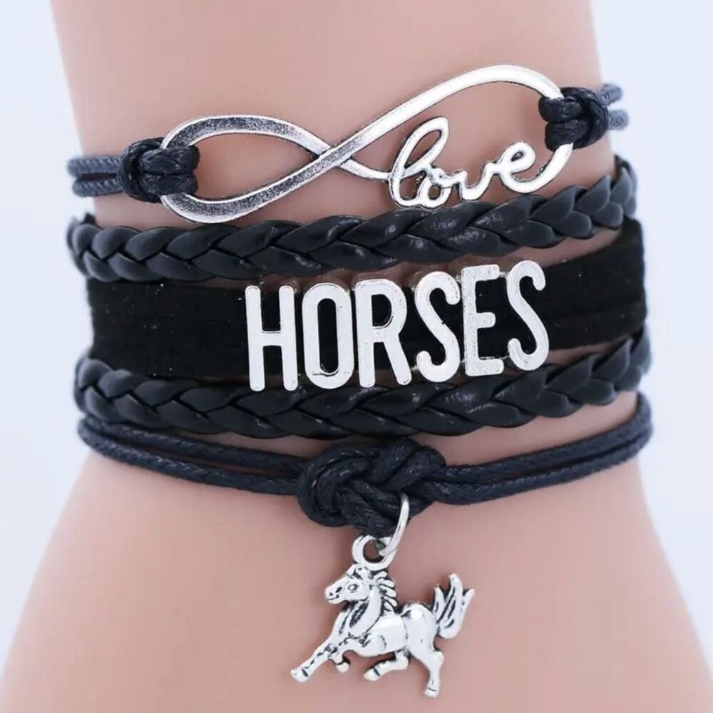 Horse Infinity Black Charm Bracelet Womens Girls Equestrian Lovers Jewelry New